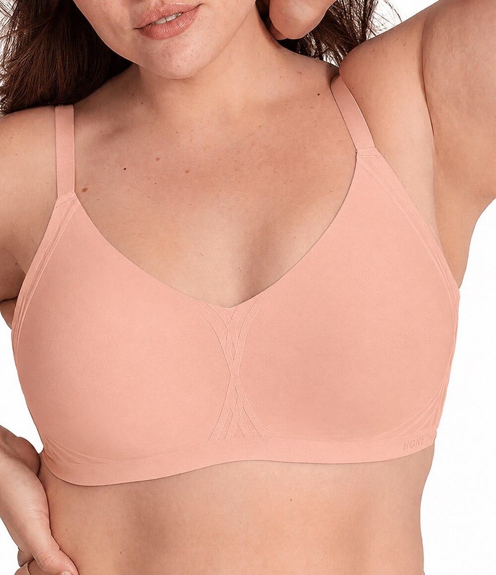 NWT Honeylove Silhouette Bra 2X Liftwear Wireless Rose Tan Beige Pink Shapewear